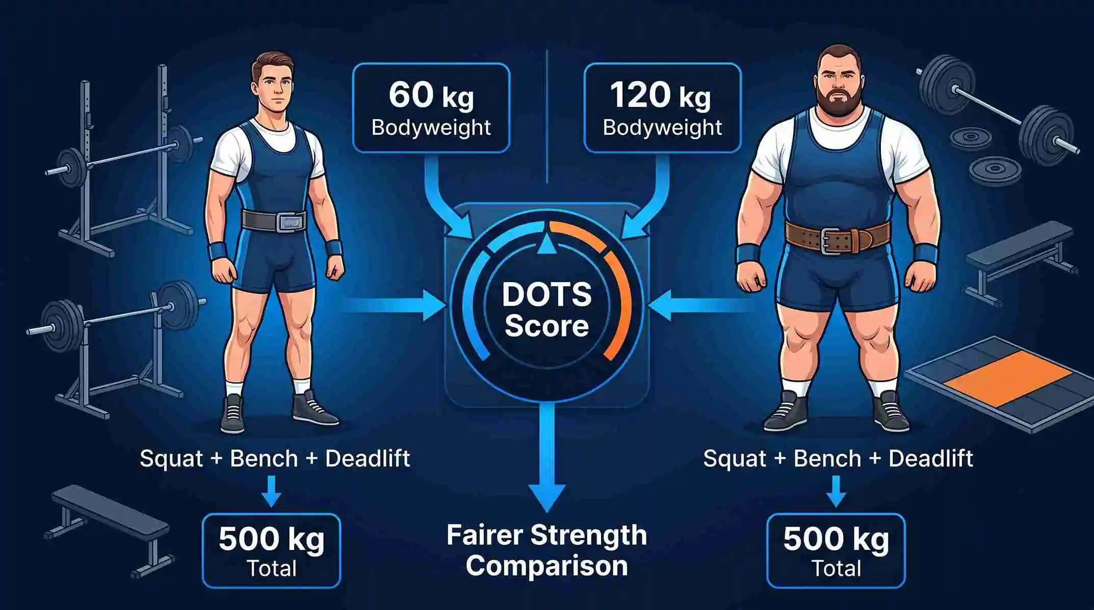 DOTS Calculator – Bodyweight Adjusted Powerlifting Strength Comparison DOTS calculator comparing powerlifting strength by bodyweight and total